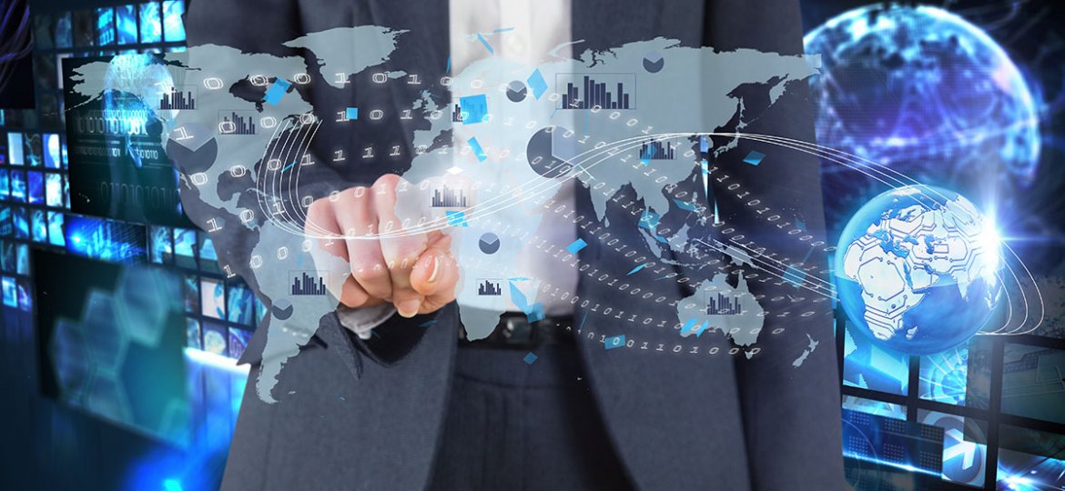 composite of businessman pointing at graphics