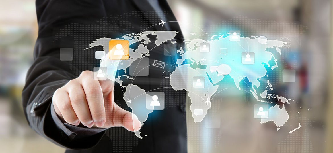 Social Network concept : Business man  point to social network a