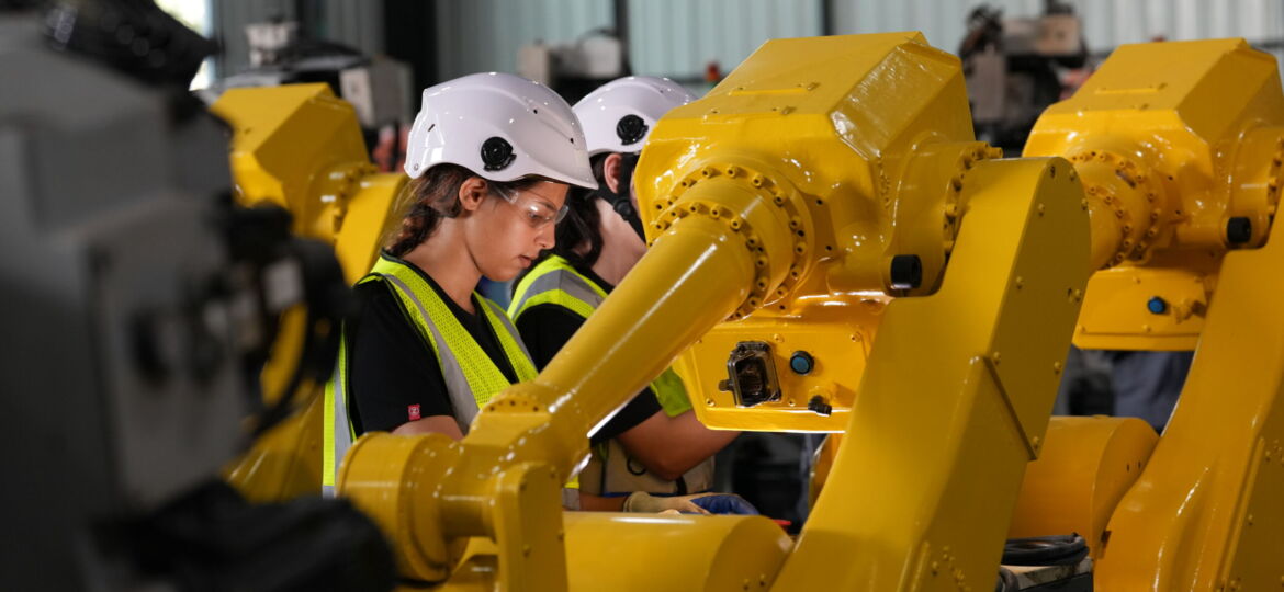 Tech industry. Business industry technology, people and tech. Engineer working in factory.