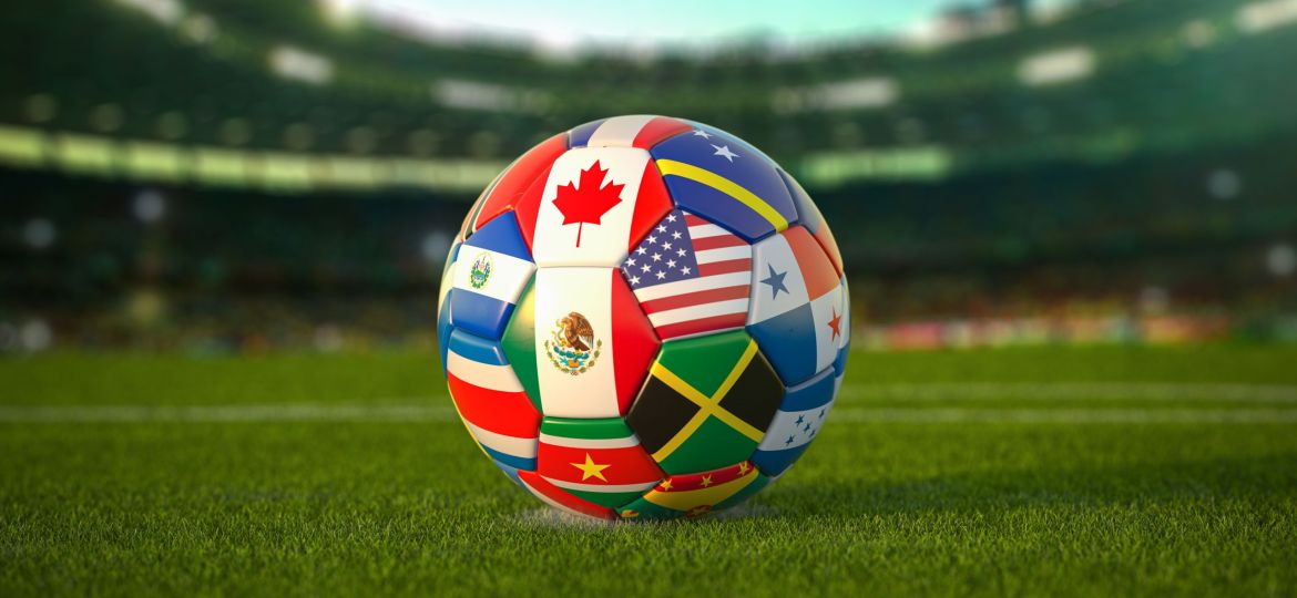Soccer Football ball with flags of North America countries on th