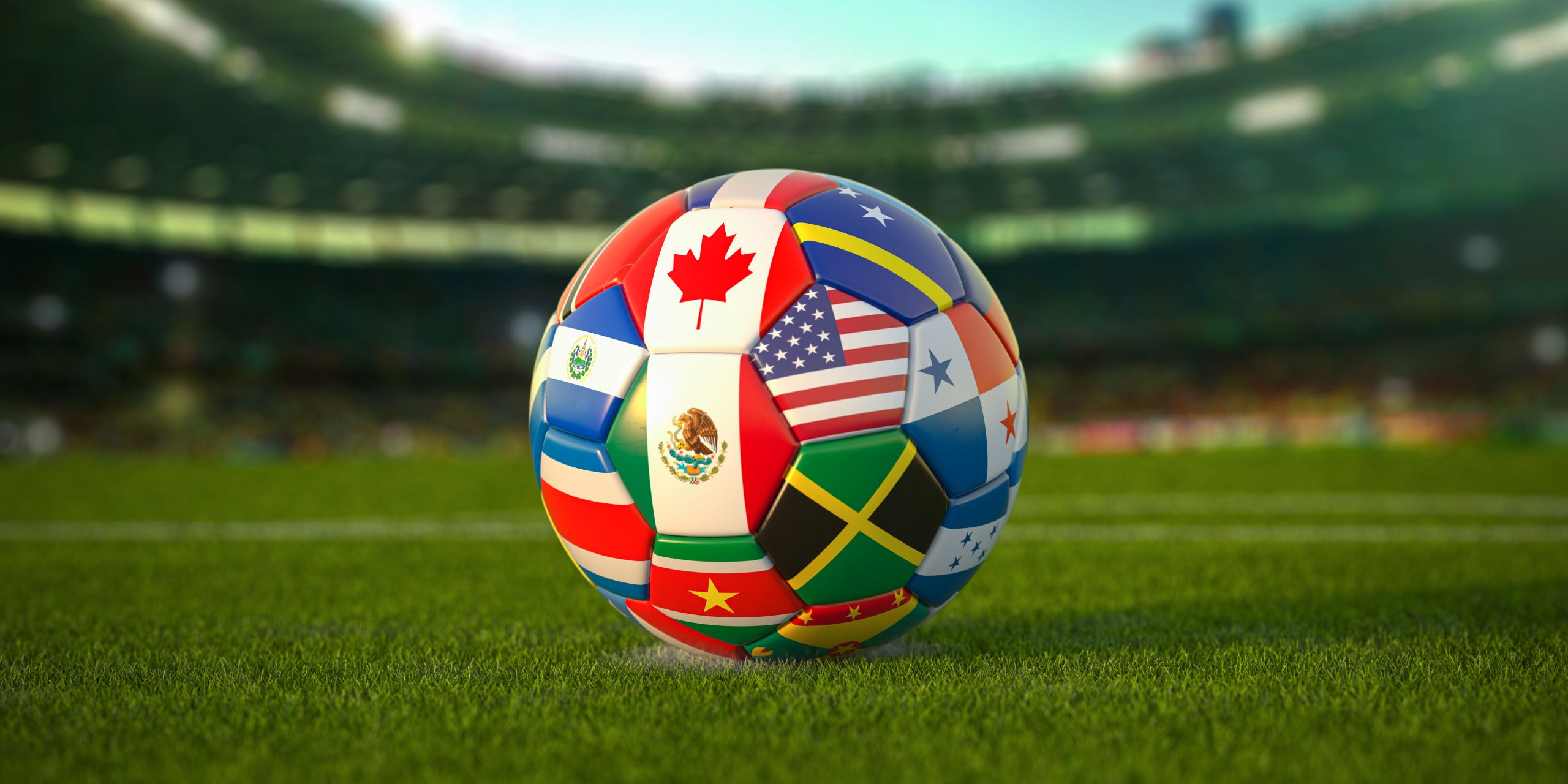 Soccer Football ball with flags of North America countries on th